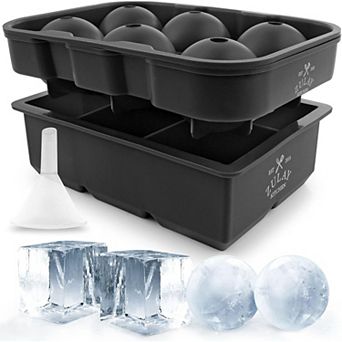 Zulay Silicone Ice Cube Trays Set of 2 - Square Ice Cube Molds and Sphere Ice Ball Maker with Lid