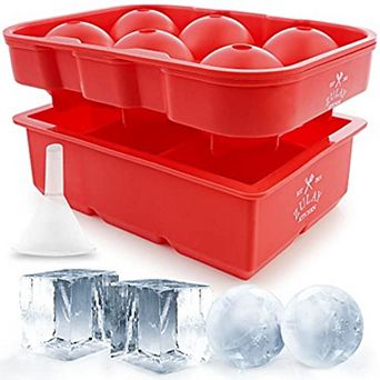 Zulay Silicone Ice Cube Trays Set of 2 - Square Ice Cube Molds and Sphere Ice Ball Maker with Lid
