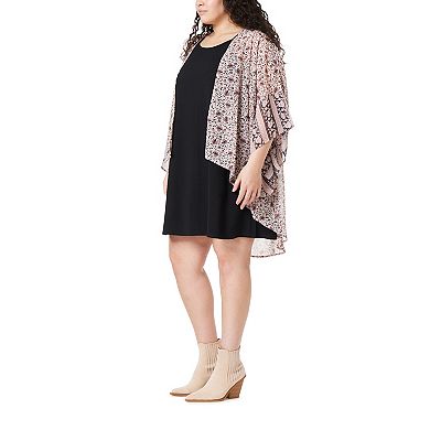 Juniors' Plus Size WallFlower Kimono with Swing Dress Set