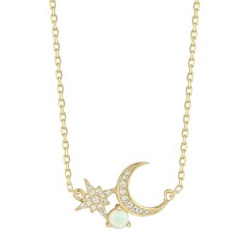 Sunkissed Sterling Cubic Zirconia & Synthetic White Opal Star & Moon Pendant Necklace