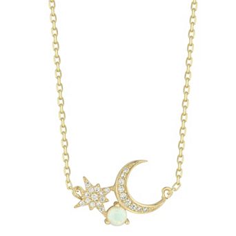 Sunkissed Sterling Cubic Zirconia & Synthetic White Opal Star & Moon Pendant Necklace