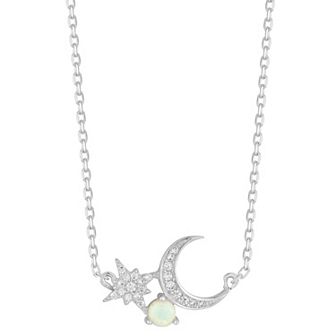 Sunkissed Sterling Cubic Zirconia & Synthetic White Opal Star & Moon Pendant Necklace