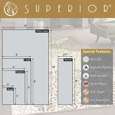 SUPERIOR Hedena Traditional Non-Slip Geometric Floral Indoor Area Rug