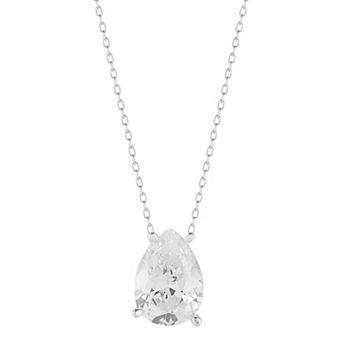 Sunkissed Sterling Cubic Zirconia Pear Solitaire Necklace