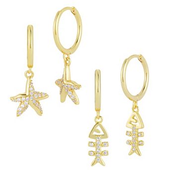 Sunkissed Sterling Cubic Zirconia Nautical Charm Huggie Hoop Earring Set