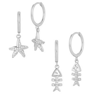Sunkissed Sterling Cubic Zirconia Nautical Charm Huggie Hoop Earring Set