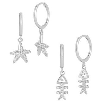 Sunkissed Sterling Cubic Zirconia Nautical Charm Huggie Hoop Earring Set