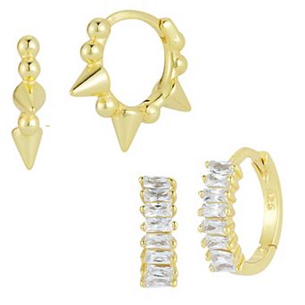 Sunkissed Sterling Cubic Zirconia Spike Huggie Hoop Earring Set