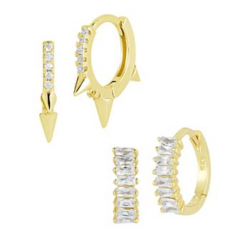 Sunkissed Sterling Cubic Zirconia Spike Huggie Hoop Earring Set