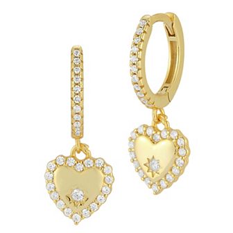 Sunkissed Sterling Cubic Zirconia All Around Heart Charm Huggie Hoop Earrings
