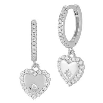 Sunkissed Sterling Cubic Zirconia All Around Heart Charm Huggie Hoop Earrings