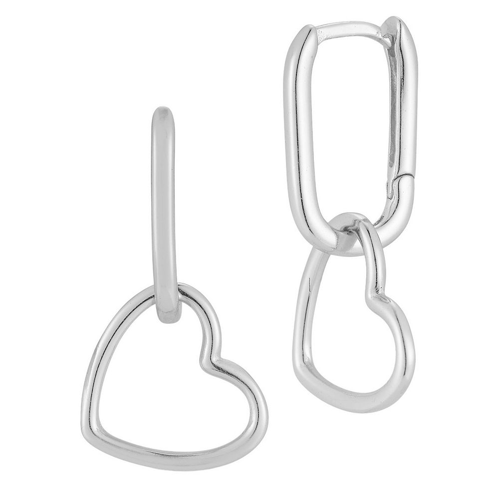 Heart Charm Huggie Hoops- Silver main image 0