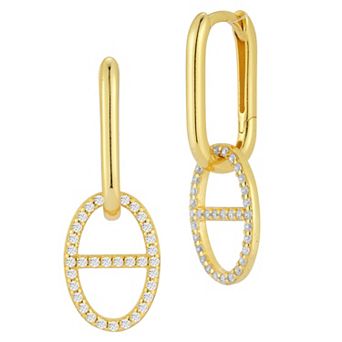 Sunkissed Sterling Cubic Zirconia Mariner Charm Link Huggie Hoop Earrings