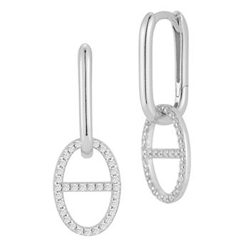 Sunkissed Sterling Cubic Zirconia Mariner Charm Link Huggie Hoop Earrings