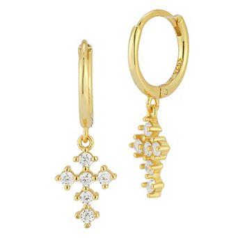 Sunkissed Sterling Cubic Zirconia Cross Charm Huggie Hoop Earrings