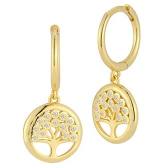 Sunkissed Sterling Cubic Zirconia Tree Charm Huggie Hoop Earrings