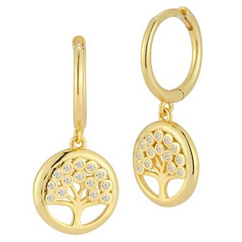 Sunkissed Sterling Cubic Zirconia Tree Charm Huggie Hoop Earrings