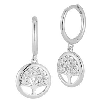 Sunkissed Sterling Cubic Zirconia Tree Charm Huggie Hoop Earrings