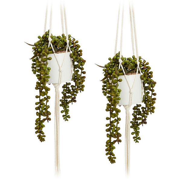 Hanging Artificial String of Pearls Plant with White Ceramic Pot for