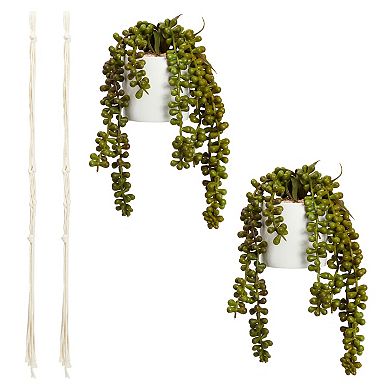 2x Artificial Fake String Pearls Plants with Ceramic Pot for Wall Decoration 31"