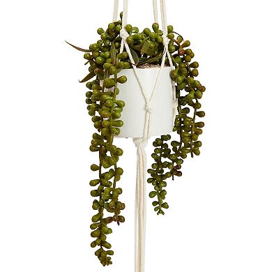 2x Artificial Fake String Pearls Plants with Ceramic Pot for Wall Decoration 31"