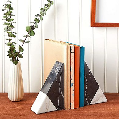 Black Marble Decorative Bookends for Shelves (3.8 x 1.8 x 6 In, 1 Pair)