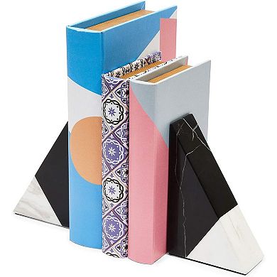 Black Marble Decorative Bookends for Shelves (3.8 x 1.8 x 6 In, 1 Pair)