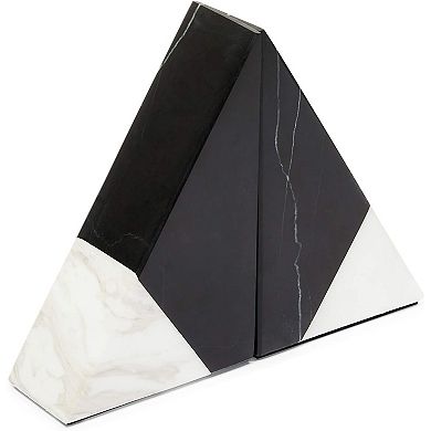 Black Marble Decorative Bookends for Shelves (3.8 x 1.8 x 6 In, 1 Pair)
