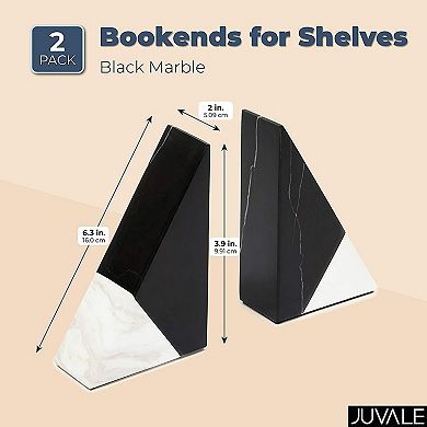 Black Marble Decorative Bookends for Shelves (3.8 x 1.8 x 6 In, 1 Pair)