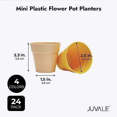 24 Pack Small Plastic Plant Pots for Flowers and Succulents, Gardening Supplies (4 Colors, 1.5 x 2.3 In)
