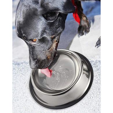 Juvale Stainless Steel Dog Bowls - Set of 2 Large Pet Food and Water Dish Bowls, Ideal for Large Dogs - Silver, 10 Inches Diameter