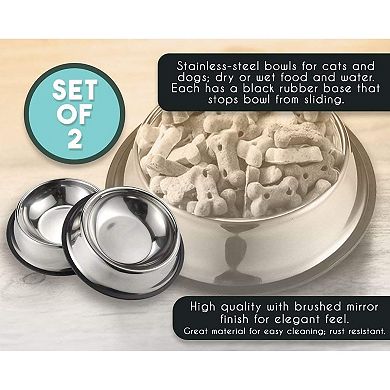 Juvale Set of 2 Large Stainless Steel Dog Bowls Pet Food Water Dish, 10-inch