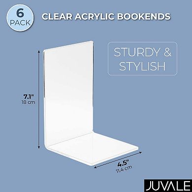 Clear Acrylic Bookends for Shelves (6 Pack)