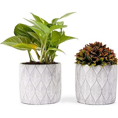 Cement Flower Pot Planters for Indoors and Outdoors (White, 5.2 x 5 In, 2 Pack)