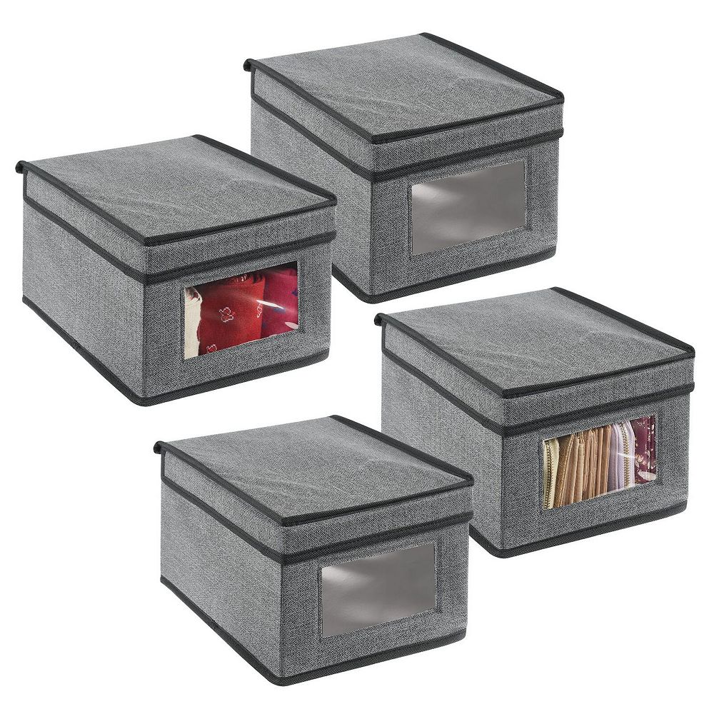 mDesign Soft Fabric Closet Storage Organizer Box, 4 Pack - Dark Gray/Black