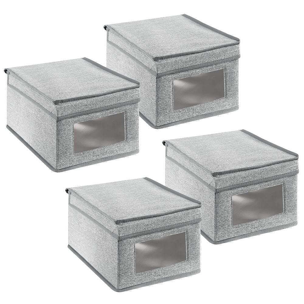mDesign Soft Fabric Closet Storage Organizer Box, 4 Pack - Dark Gray/Black