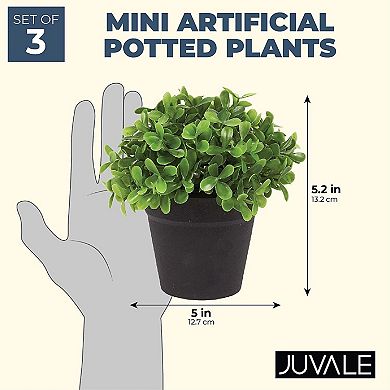 3 Pack Mini Artificial Potted Fake Plants for Home Decor, Small Faux Topiaries for Indoor Shelves or Outdoor Garden (5 x 5.2 In)