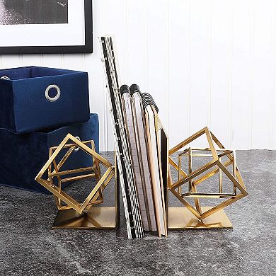 Metal Bookends, Geometric Non-Skid Book Holders (5 x 5.5 x 3.1 in)