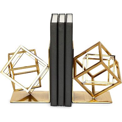 Metal Bookends, Geometric Non-Skid Book Holders (5 x 5.5 x 3.1 in)
