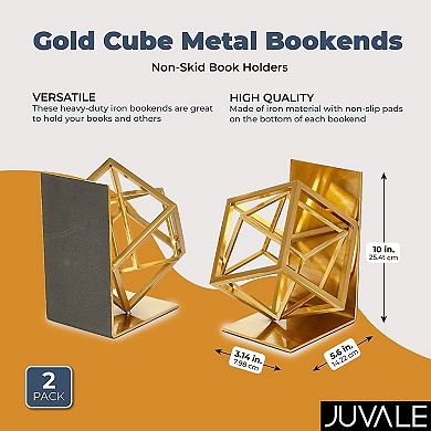 Metal Bookends, Geometric Non-Skid Book Holders (5 x 5.5 x 3.1 in)