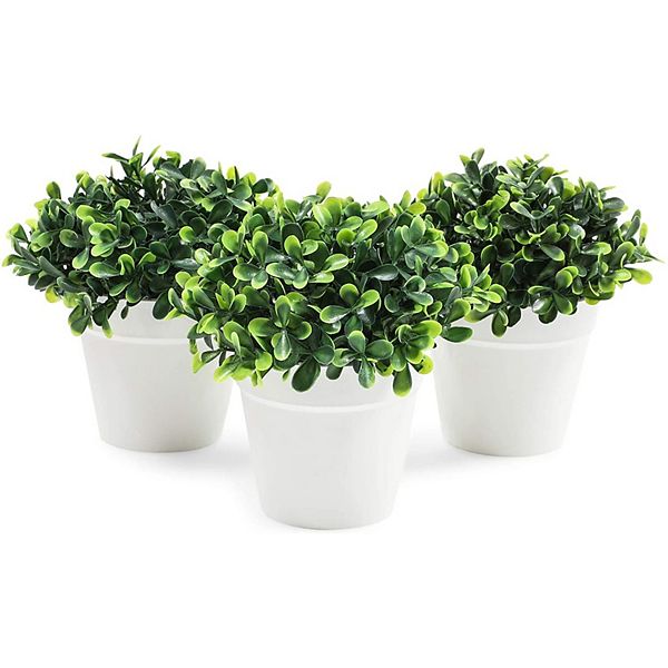 Mini Artificial Plants in White Pots, Home Decor (5 x 5.2 in, 3 Pack)