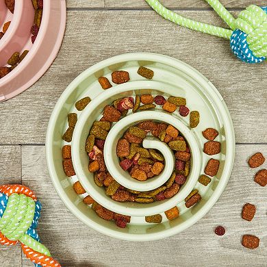 2 Pack Interactive Spiral Dog Bowl, Slow Feeder Pet Dish Anti-Choke, Pink, Green