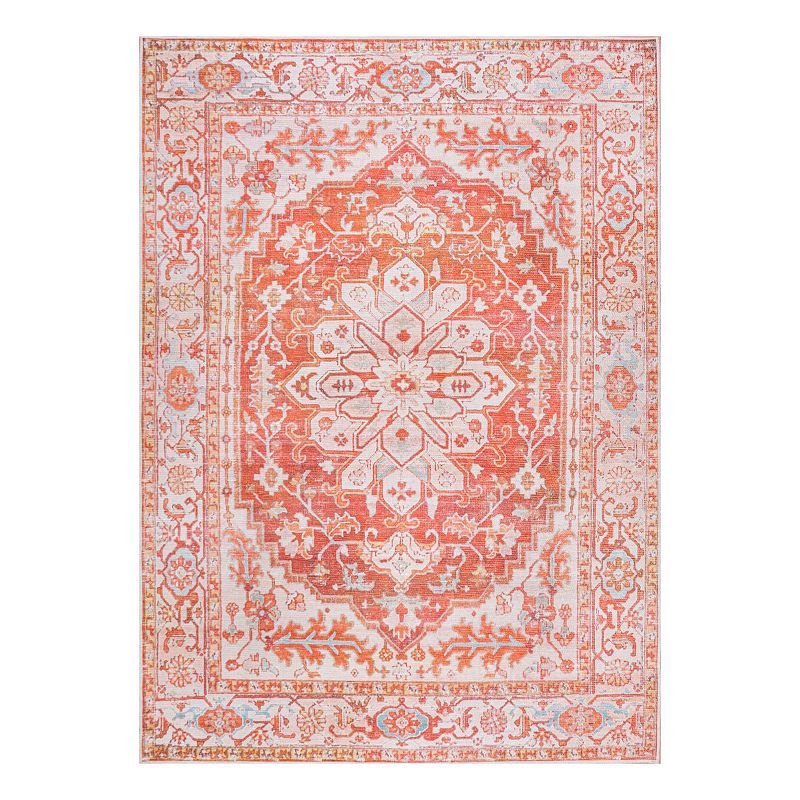 Asa Ornate Washable Rug, Orange, 8X10 Ft