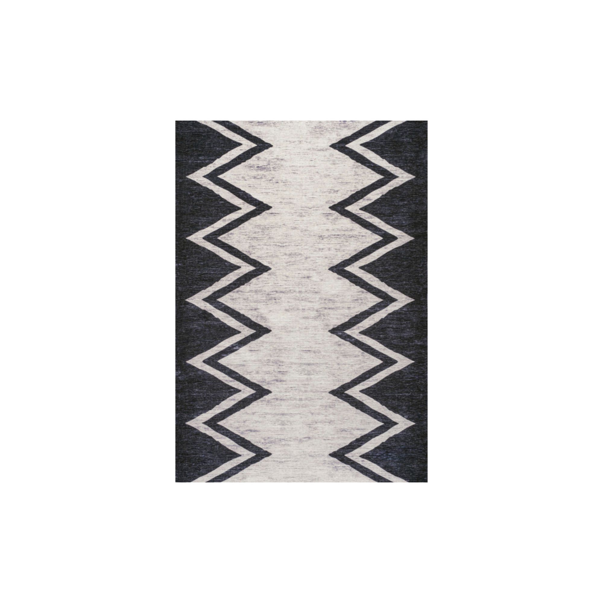 Siksak Chevron Border Rug, Ivory Black