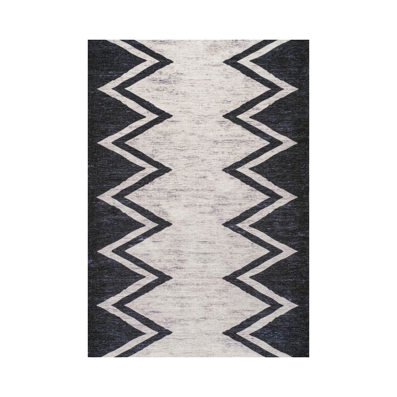 Siksak Chevron Border Rug, Black, 9X12 Ft