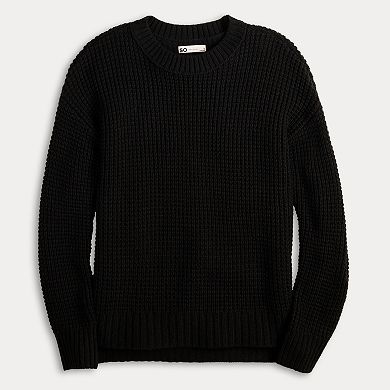 Juniors' SO® Waffle Crewneck Sweater