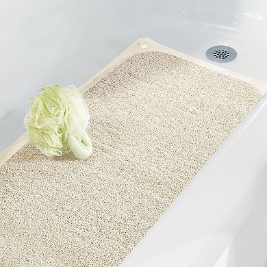 mDesign Plastic Loofah Cushioned Suction Bath Mat for Shower or Tub, Light Gray