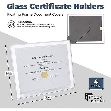 4 Pack Glass Diploma Holders, 11 x 8.5 Inch Floating Frame Certificate ...