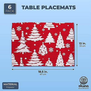 Okuna Outpost Christmas Tree Placemats for Dining Table, Holiday Party Decor (17.5 x 13 in, 6 Pack)