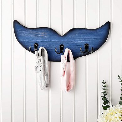 Whale Tail Wall Hook for Nursery, Nautical Home Decor (15.5 x 6.75 x 1 in, Blue)